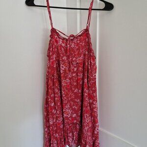 Red floral mini dress with adjustable straps
